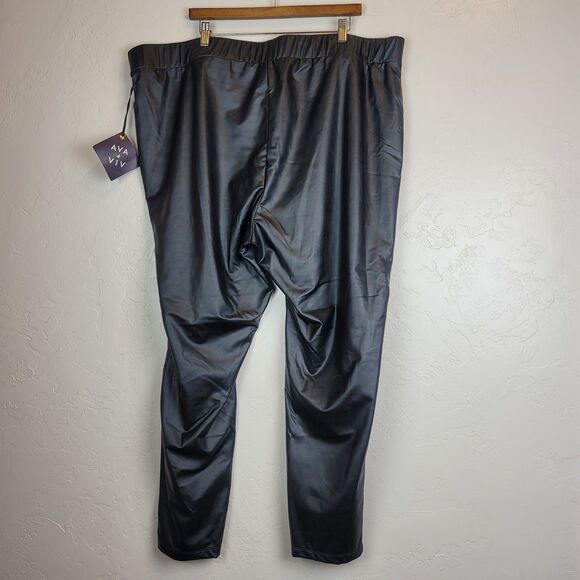 Ava & Viv Womens 3X Faux Leather Coated Pull On Leggings Black Plus Size 24W/26W - Picture 3 of 7